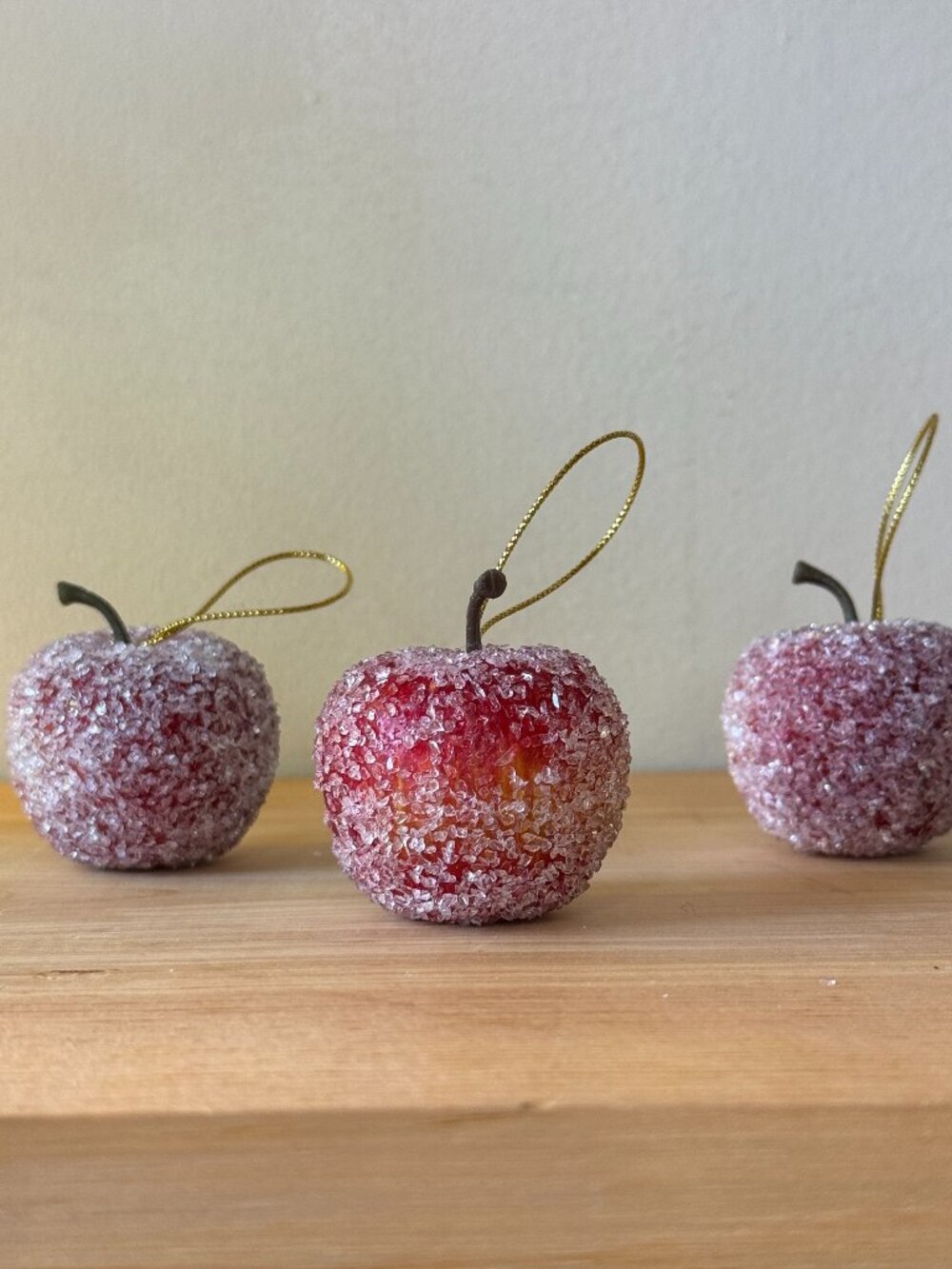 Vintage Sugared Apple Ornaments Set of 3 Retro Holiday Décor #3